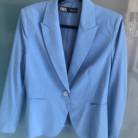 Zara baby blue single breasted suit jacket Blazer -size 8 - Picture 1 of 4